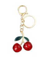 Glossy Cherry Bag Charm Keychain with Gold Clip - $17.82