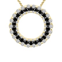 1 CT Black &amp; White Diamond Round Circle Pendant In 14K Yellow Gold Plated Silver - £169.08 GBP
