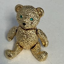 Napier Gold Tone Metal Reticulated Teddy Bear Green Eyes **MISSING PIN**... - $17.77