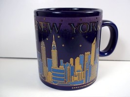 New York City skyline at night shot mug blue gold on dark purple 3.5 oz - £6.91 GBP
