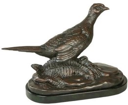 Sculpture TRADITIONAL Lodge Hen Pheasant Birds Chocolate Brown Resin Hand-Cast - £280.40 GBP