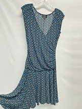 Iz Byer Blue Black Geo Fit &amp; Flare Short Dress Sleeveless Spring Summer L 11/13 - £21.78 GBP
