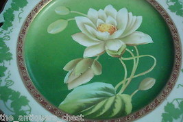 MZ Moritz Zdekauer Austria green platter 10 &quot; diam decorated w/ white roses[# 36 - £46.39 GBP