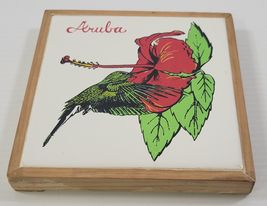 *L) Aruba Hummingbird Ceramic Tile Wooden Trivet Travel Souvenir 6" x 6" - $7.91