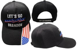 Let&#39;s Go Brandon Patriotic Ribbon USA Flag On Bill Black Embroidered Cap Hat - £15.11 GBP