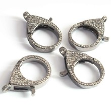 1 Pc Pave Diamond Lobster Clasps 925 Sterling Silver Diamond Clasps For ... - $55.03