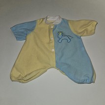 VTG Baby Doll Outfit Clothing Blue Yellow White Embroidered Horse - $19.75