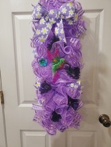 Hummingbird Themed Handmade Purple Deco Mesh Swag Wreath 29 in x 10 - $41.73
