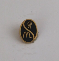 McDonald&#39;s Black &amp; Gold Tone Tiny McDonald&#39;s Employee Lapel Hat Pin - £5.70 GBP