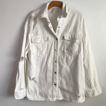 Zara Mens Jean Jacket S White Denim Distressed Overshirt Button Down Thr... - $32.26