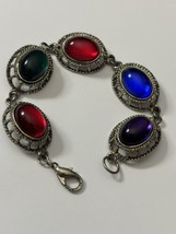 Vintage Gripoix Style Bracelet Multi Color Silver Tone - £11.83 GBP