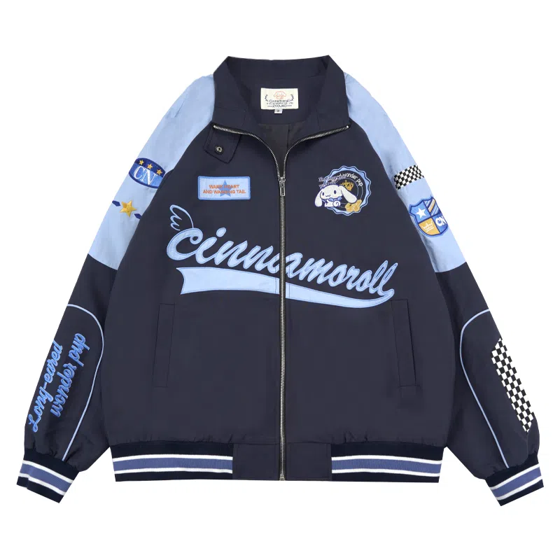 Sanrios Cinnamorolls Biker Racer Jacket Y2k Kawaii Oversize Sweatshirt  Japanese - £38.33 GBP