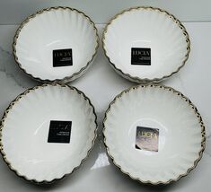 4 Lucia Cereal Bowls Glazed Scallop Bowls With Gold Rim New - $48.46