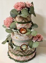 Baby Girl Woodland Theme Baby Shower Sage Green , Pink and Brown Diaper Cake - £58.32 GBP