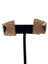 Vintage Charel Clip-On Earrings Gold-Tone Peach Enamel Mid-Century Moder... - $14.60