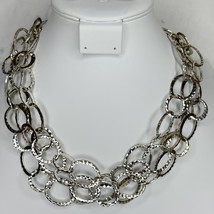 Chunky Hammered Metal Multi Strand Silver Tone Chain Link Necklace - £5.46 GBP