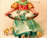 Vtg Postcard 1908 A Joyful Easter - Little Dutch Girl w Basket Eggs Chicks - £8.71 GBP