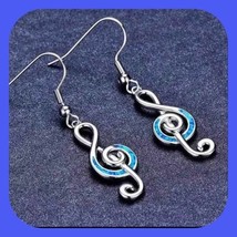 New Absolutely Beautiful Shimmer Blue Opal Music Note Treble Clef Earrings  Perf - £6.35 GBP