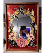Vintage Stained / Painted Glass Accent Wall Mirror Framed 25 x 17&quot; - AS-... - $126.63 CAD