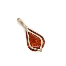 Vintage Sterling Silver Modern Open Works Baltic Amber Stone Pear Shape Pendant - £38.93 GBP