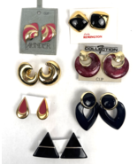 Vintage Earring Lot Clip On Enamel Statement Large Gold Black Pink - £38.48 GBP