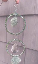 Green Aventurine raw stone Sun catcher moon crystal silver platted wire wrapped  - £18.98 GBP