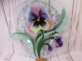 Fused Glass Plate Vintage Sydenstricker Pansies Art Glass 7&quot; Round. - £14.20 GBP