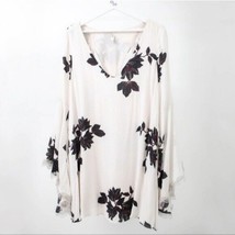 Free People The Wanderer Cream Black Floral Mini Tunic Long Sleeves Dress Size M - £37.96 GBP