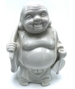 Vtg White Ceramic Happy Buddha Figurine Carrying Bindle Statue Statues - $394.20 MXN
