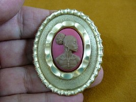 (CA10-24) Rare African American Lady Pink + Brown Cameo Pin Pendant Jewelry - £22.41 GBP