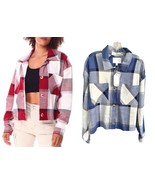 Ashley By 26 International Women&#39;s Crop Plaid Shacket Jacket Size XL Blu... - $23.06 CAD