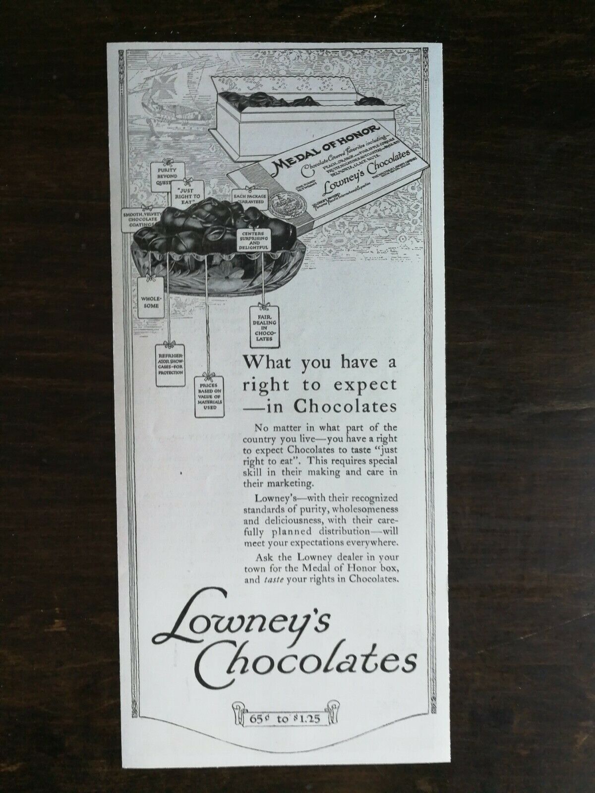 Primary image for Vintage 1917 Lowney's Chocolates Original Ad 222