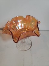 FENTON Marigold Carnival Glass Footed Compote Candy Dish VTG Multicolor ... - $83.29