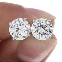 1.20 Ct Cut Round CZ White Diamond Solitaire Stud Earrings 14K White Gold Plated - £28.76 GBP