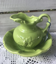 Vintage McCoy Lime Chartreuse Green Small Pitcher Bowl Basin USA made Grapes 6&quot;H - £19.58 GBP