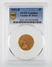 1911-D Gold US Indian Half Eagle Graded by PCGS as AU Details - Cleaned - £7,324.84 GBP