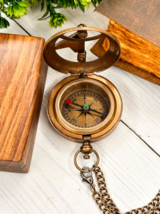 Ross London Antique Vintage Sundial Brass Pocket Compass Gift With Leather Box - £15.30 GBP