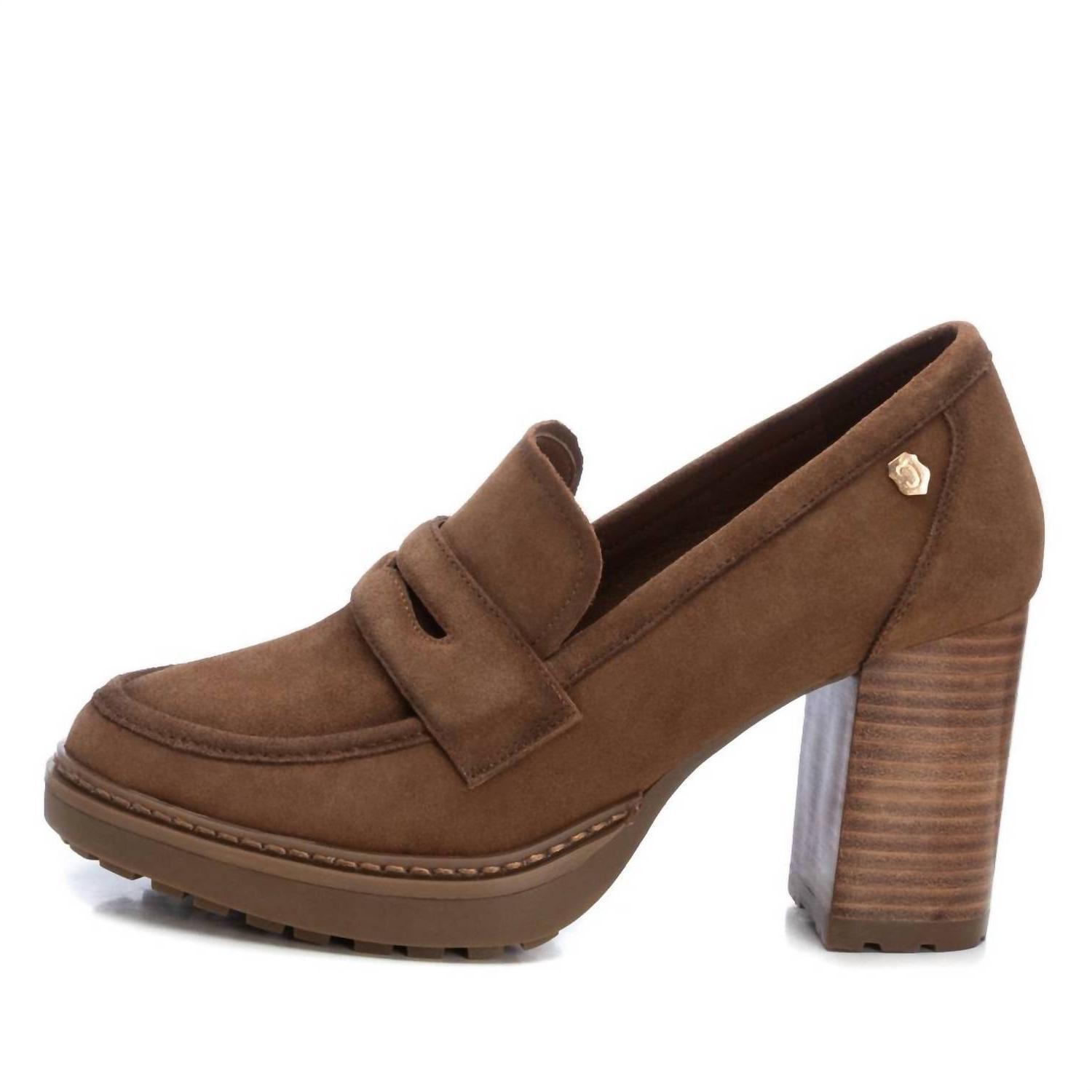 Xti Women&#39;s Suede Heeled Loafers Khaki - $89.00