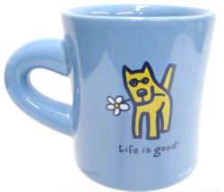 Life is Good Do What You Like Blue Mug Yellow Dog with Daisy Flower - £14.78 GBP