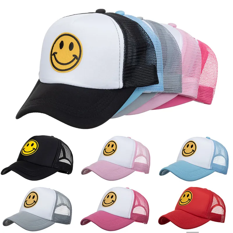 New Fashion Smile Face Embroidery Baseball Caps Summer Breathable Mesh Snapback - £9.61 GBP+
