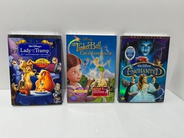 Disney 3 Dvd Lot ~Enchanted~Lady And The Tramp~Tinker Bell Brand New &amp; Sealed - £16.18 GBP