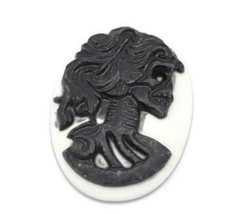 Skull Cameo Cabochon Resin Oval 25x18 Lolita Gothic Steampunk White Black - £1.99 GBP