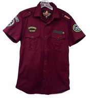 SuperDry Military Army Mens Burgundy Button Up Shirt Medium Pockets British - $39.59