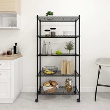 5-Tier Storage Shelf with Wheels 75x35x155 cm Black 250 kg - £68.49 GBP
