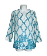 Lilly Pulitzer White Turquoise Amelia Island Tunic Turtle Cove Lattice S... - $450.92 MXN