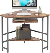 Soges Corner Desk For Small Space, Computer Desk With Storage, Rustic Brown - £101.02 GBP