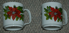 Vintage Holly Christmas Ceramic Coffee Cups Mugs Set of 2 - $14.99