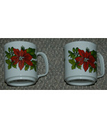 Vintage Holly Christmas Ceramic Coffee Cups Mugs Set of 2 - £11.79 GBP