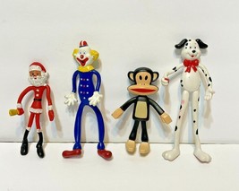 Flatsy Bendable Characters Clown Santa Dog Monkey Lot of 4 - £13.77 GBP