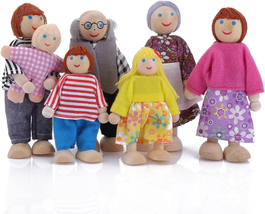 Dollhouse Family People Figures, 7 Pieces Wooden Doll House Family Dolls Mini Do - £11.58 GBP